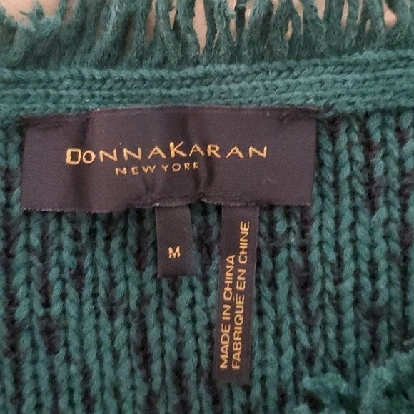 Donna Karan Fringed Knit Sweater Crewneck Spit Hemline Medium - Picture 4 of 8